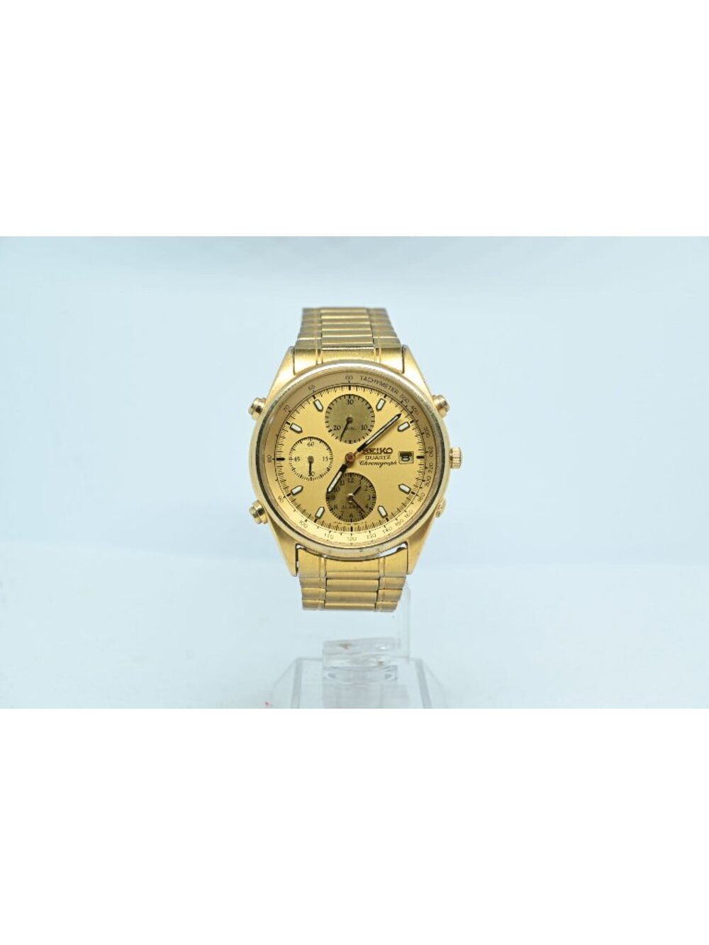 Vintage Men's Seiko 7T32-7B30 Quartz Chronograph Alarm Gold Tone Watch 37mm
